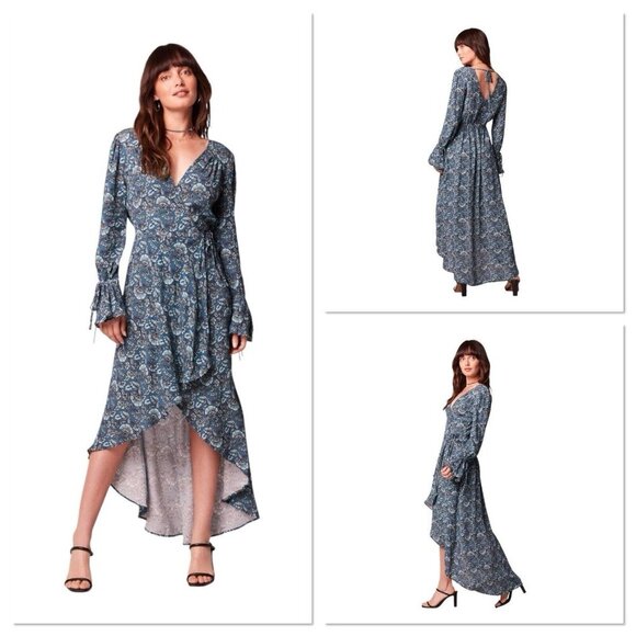 Band Of The Free Womans Small Jewel Teal Floral Faux Wrap Maxi‎ Dress Boho NEW - Picture 1 of 10